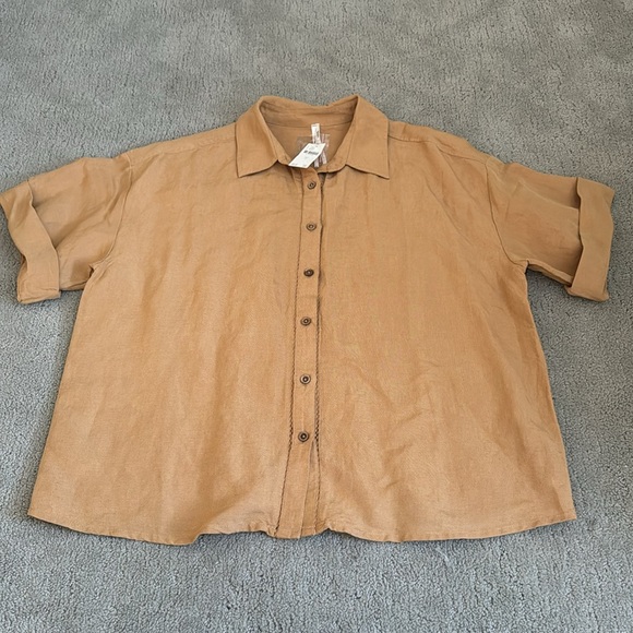 By Anthropologie Short-Sleeve Linen Button-Down Shirt - Picture 9 of 10